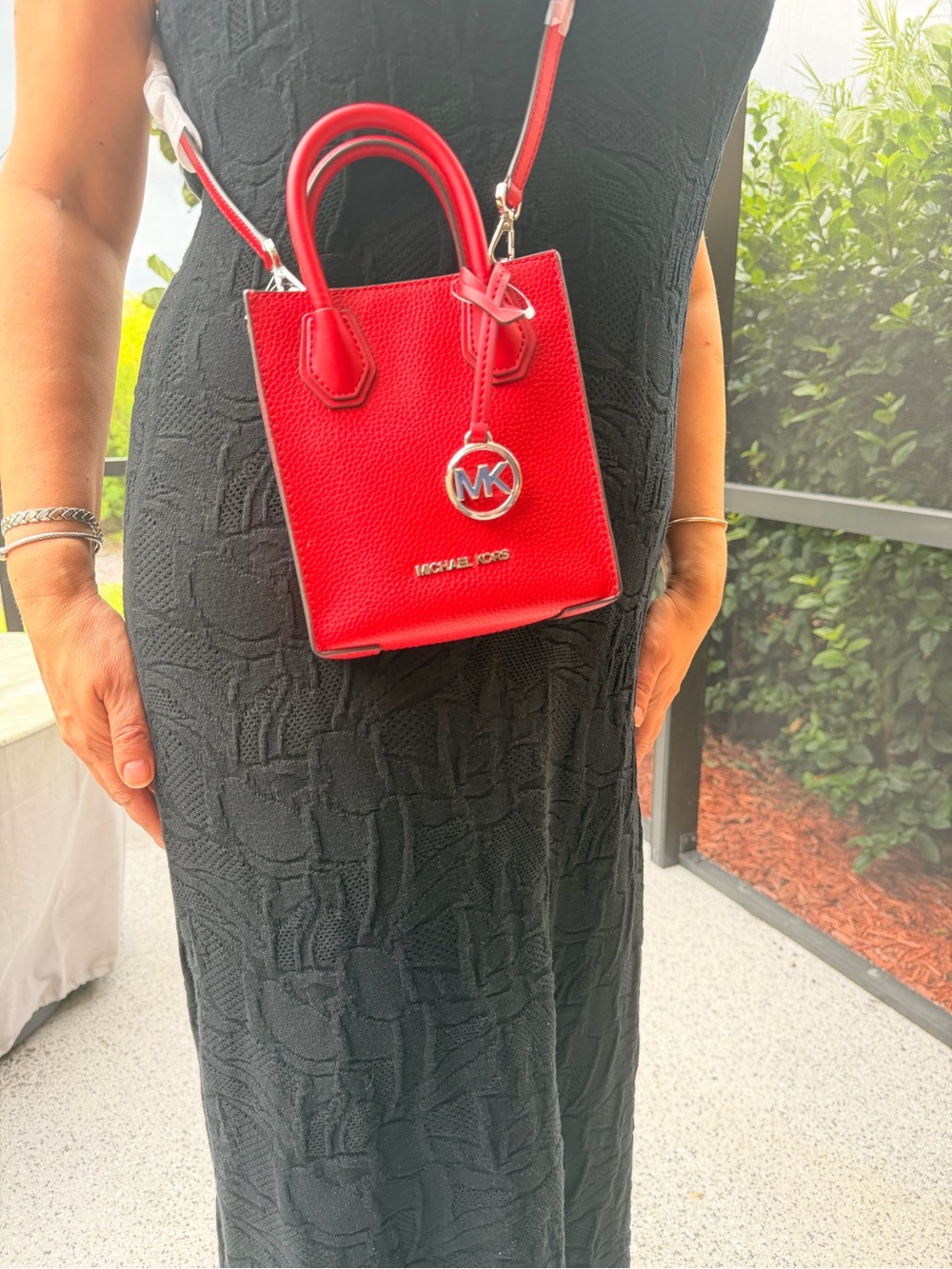 Michael Kors Red Pebbled Mini Tote with MK Charm NWT